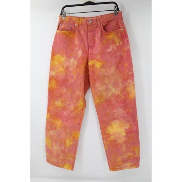 Stussy Jeans Mens 28 Wonderland Dye Big Ol Wide‎ Leg Button Fly Pinkish Yellow